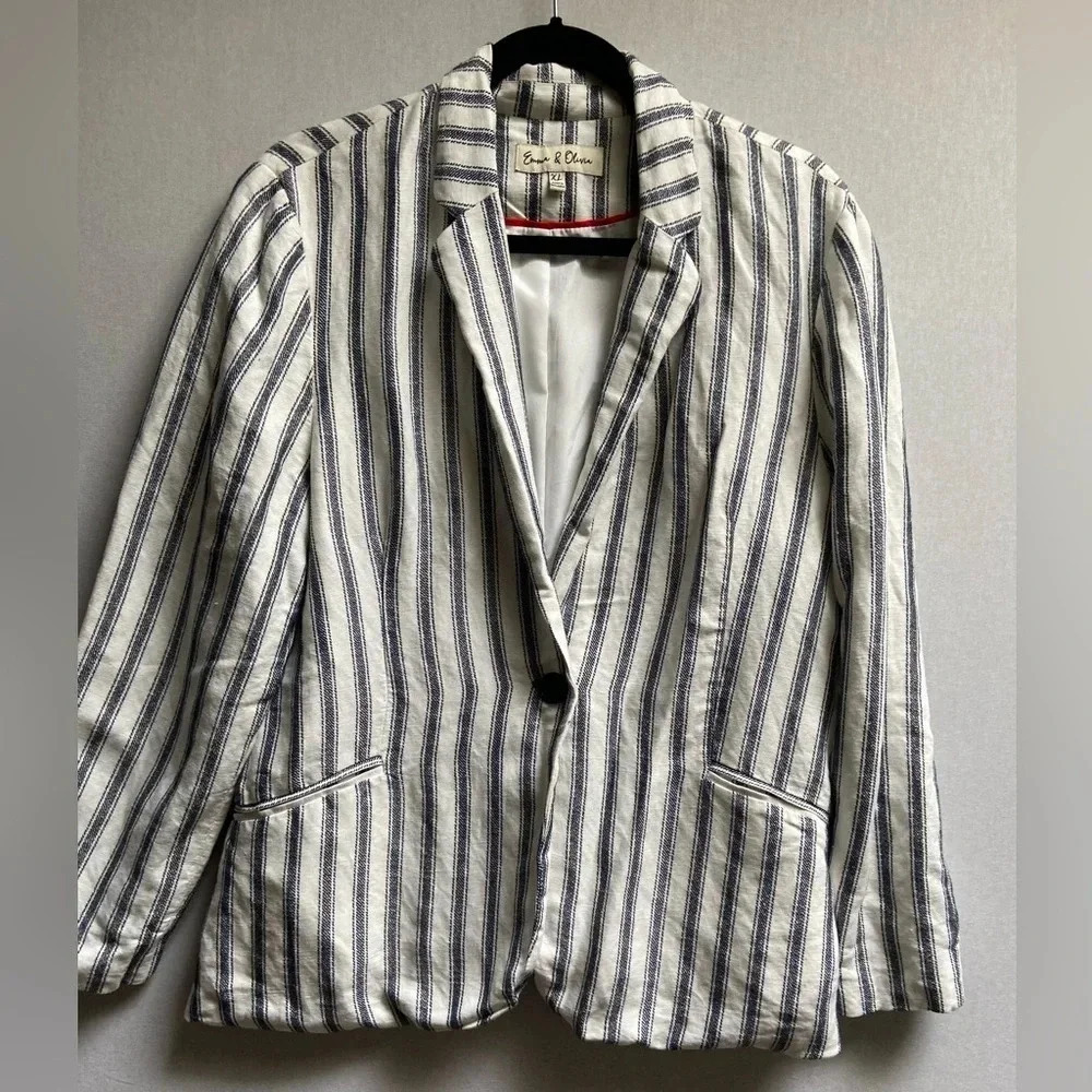 Emma & Olivia Linen Rayon pinstripe blazer Sz XL